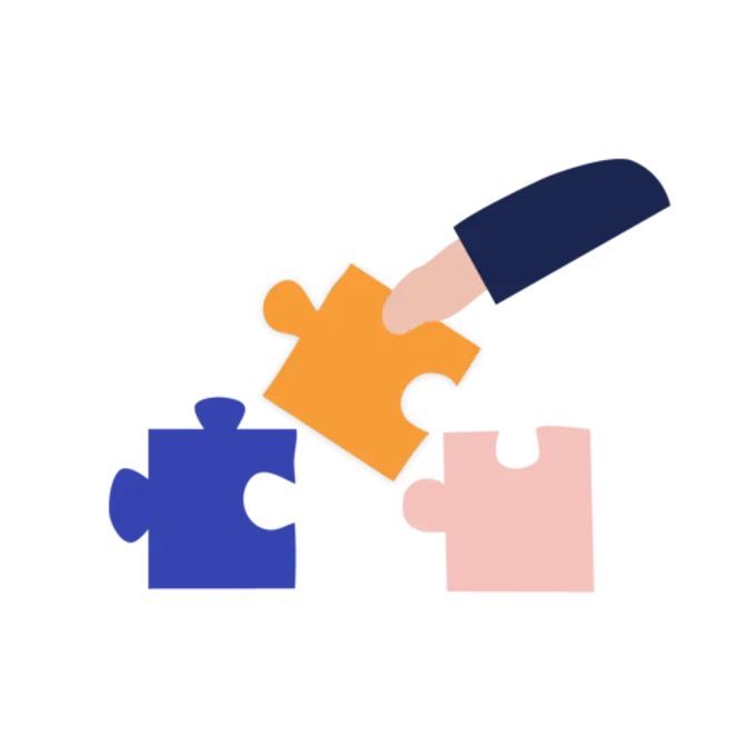 An icon of a hand placing a puzzle piece between two others