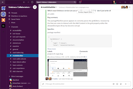 Umbraco Slack Screenshot