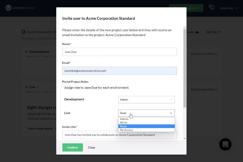 Umbraco Cloud Portal Assign Role
