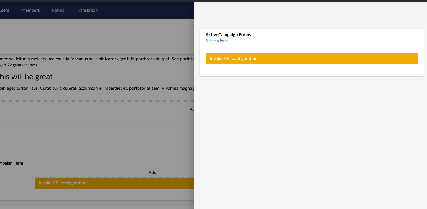 Active Campaign Invalid API Configuration