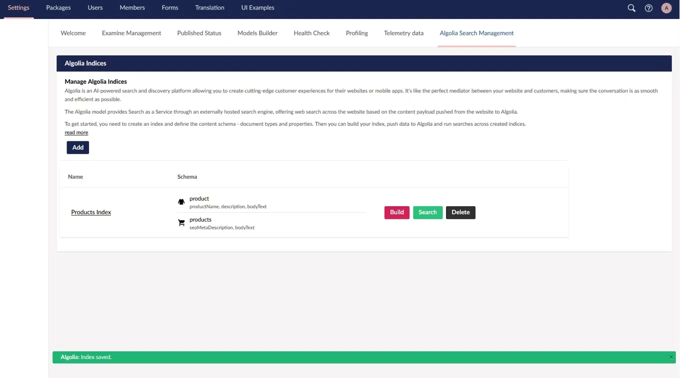 Screenshot: Example of dashboard built with current backoffice API