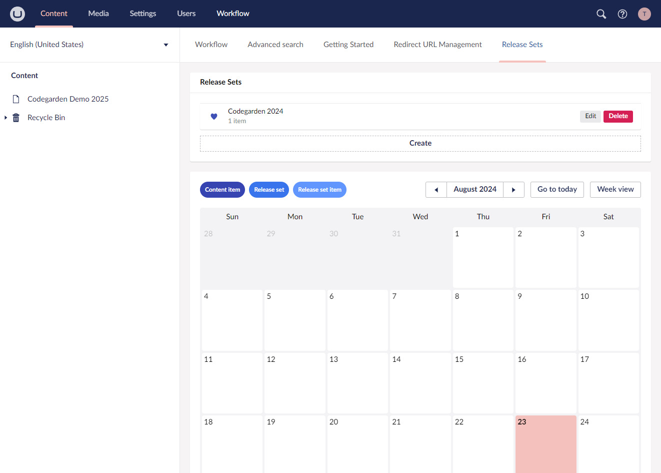 Release Calendar Umbraco Workflow