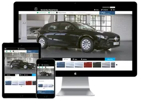 The website of Mercedes-Benz Private Lease shown on a desktop, on a tablet, and on a mobile screen