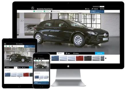 The website of Mercedes-Benz Private Lease shown on a desktop, on a tablet, and on a mobile screen