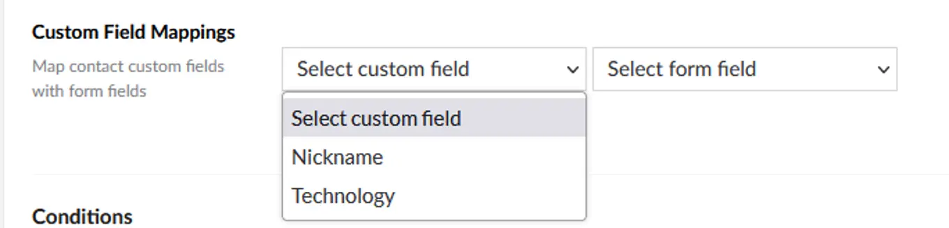 Screenshot: Active Campaign custom fields mapping