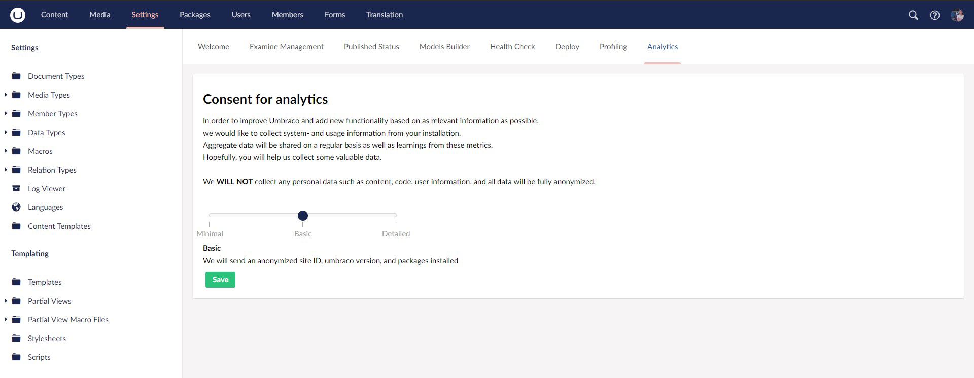 Umbraco 9.5 CMS Telemetry And Dashboard