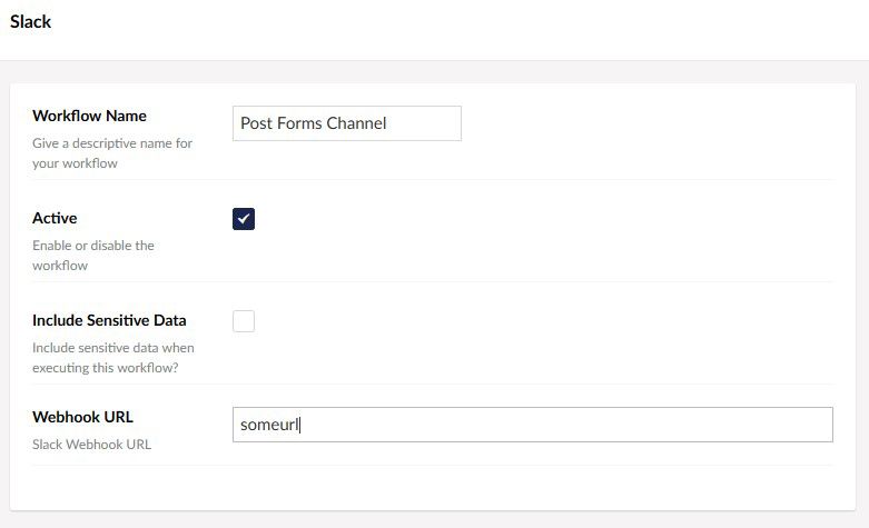 Screenshot of the configuration for the new Slack workflow type in Umbraco Forms 8.7
