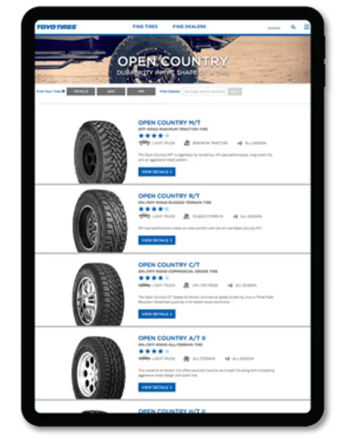 The website of Toyo Tires, a client of GLG