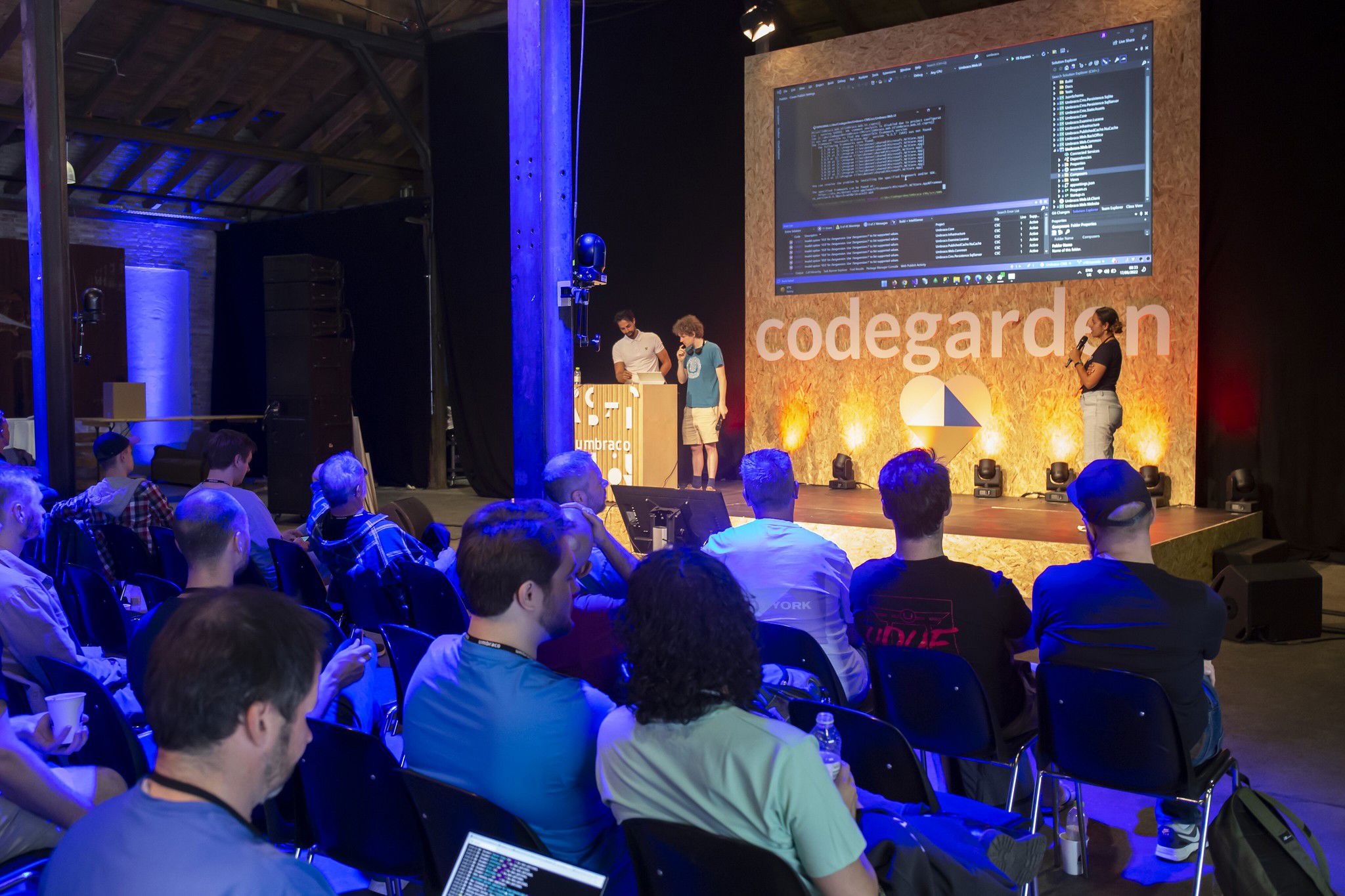 Three people on stage at Codegarden 2022
