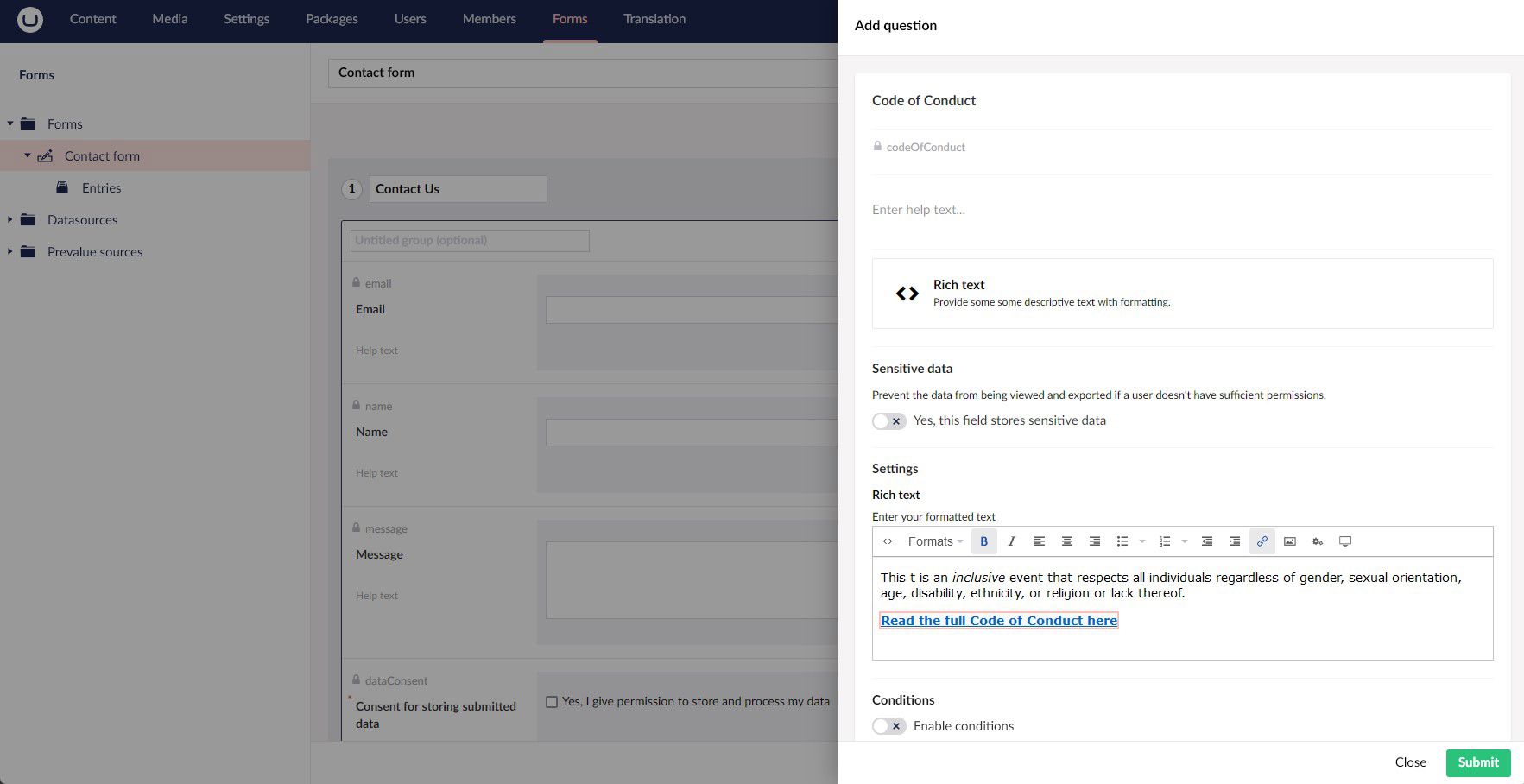 Umbraco Forms 10.1 Rich Text Field Type 780X465px