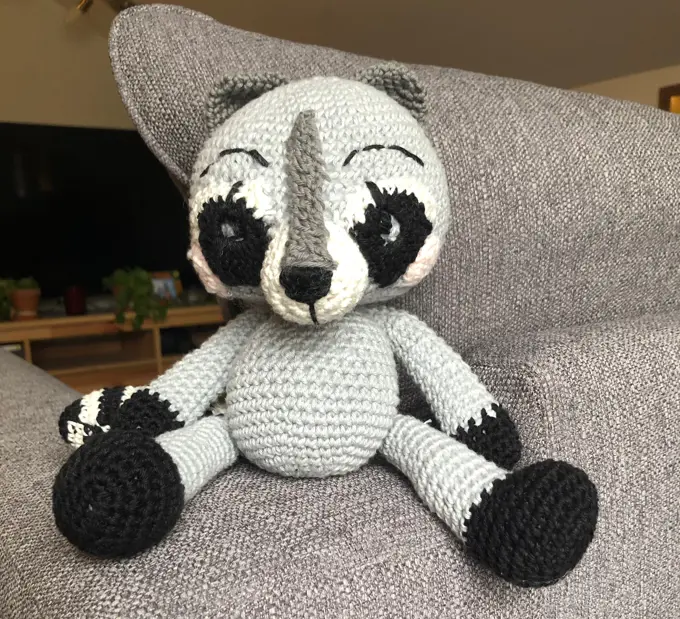 A crochet racoon