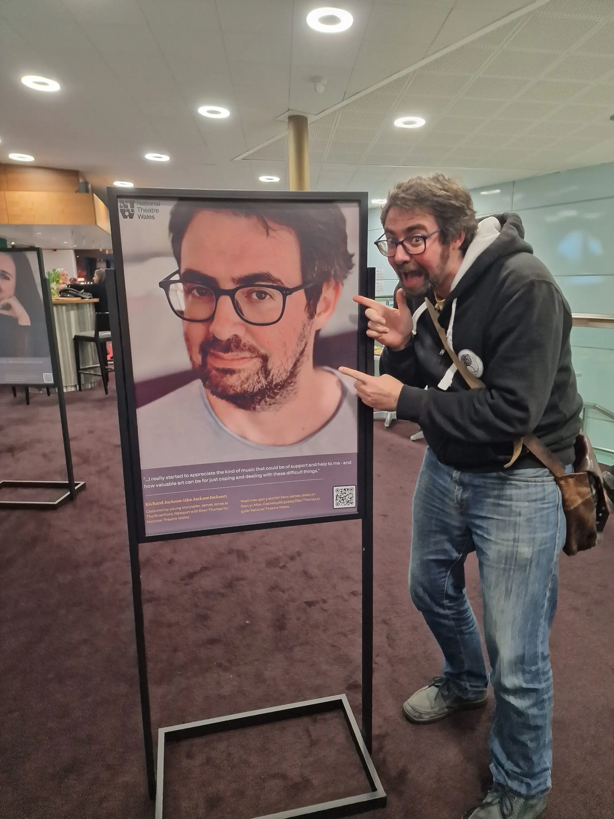 Richard with a photo of Richard at the premiere of National Theatre Wales’s “Circle Of Fifths”, October 2023