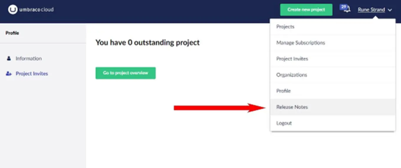 Screenshot: Umbraco cloud profile