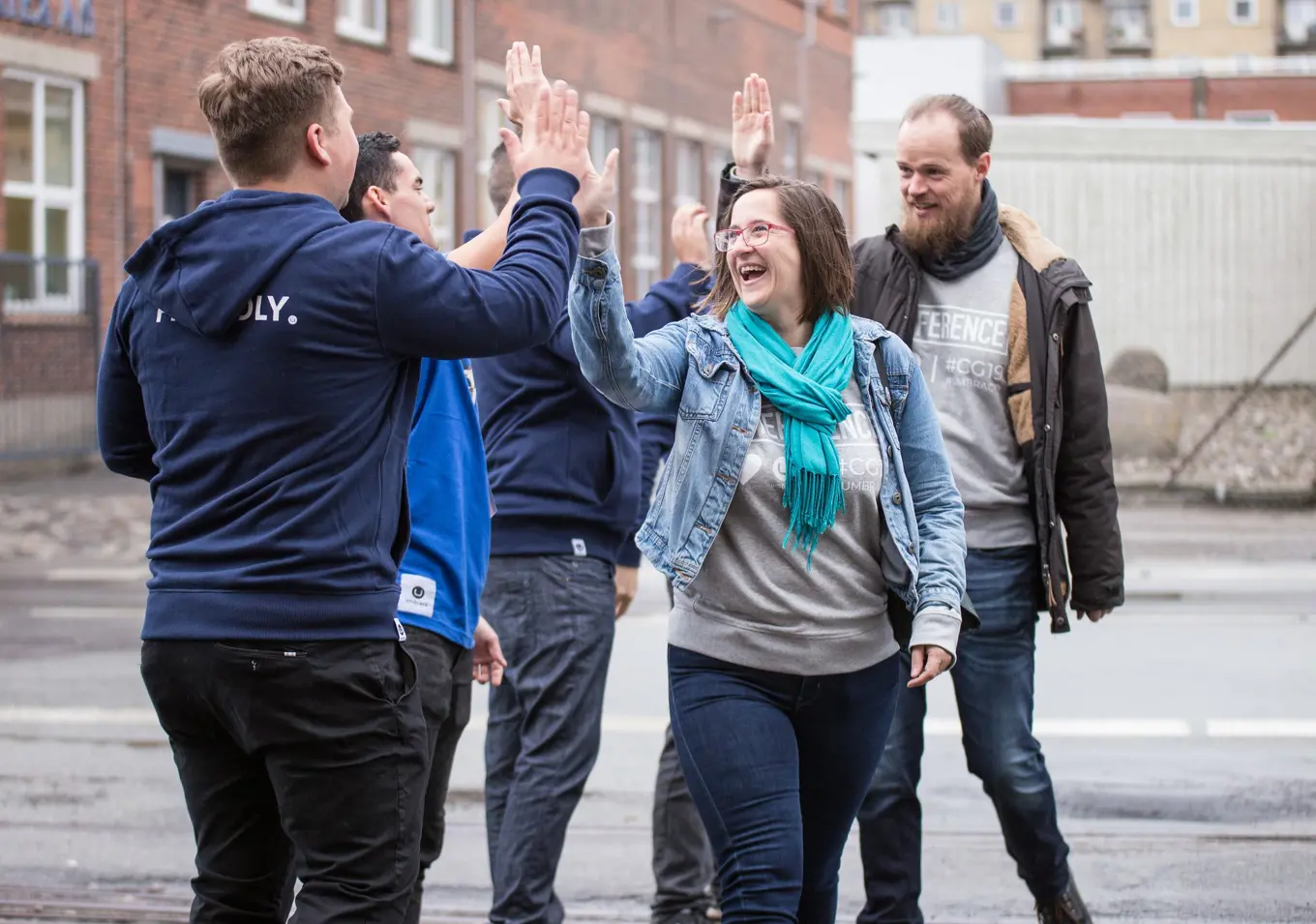 Codegarden attendees giving highfives