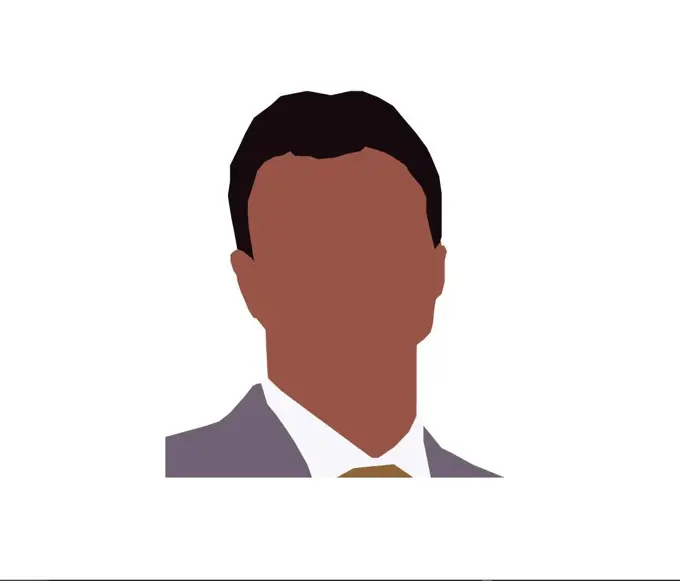 An illustration of a brown skinned face (no features) with the top of a suit showing