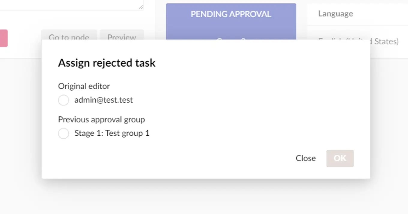 Screenshot: Assign rejected task