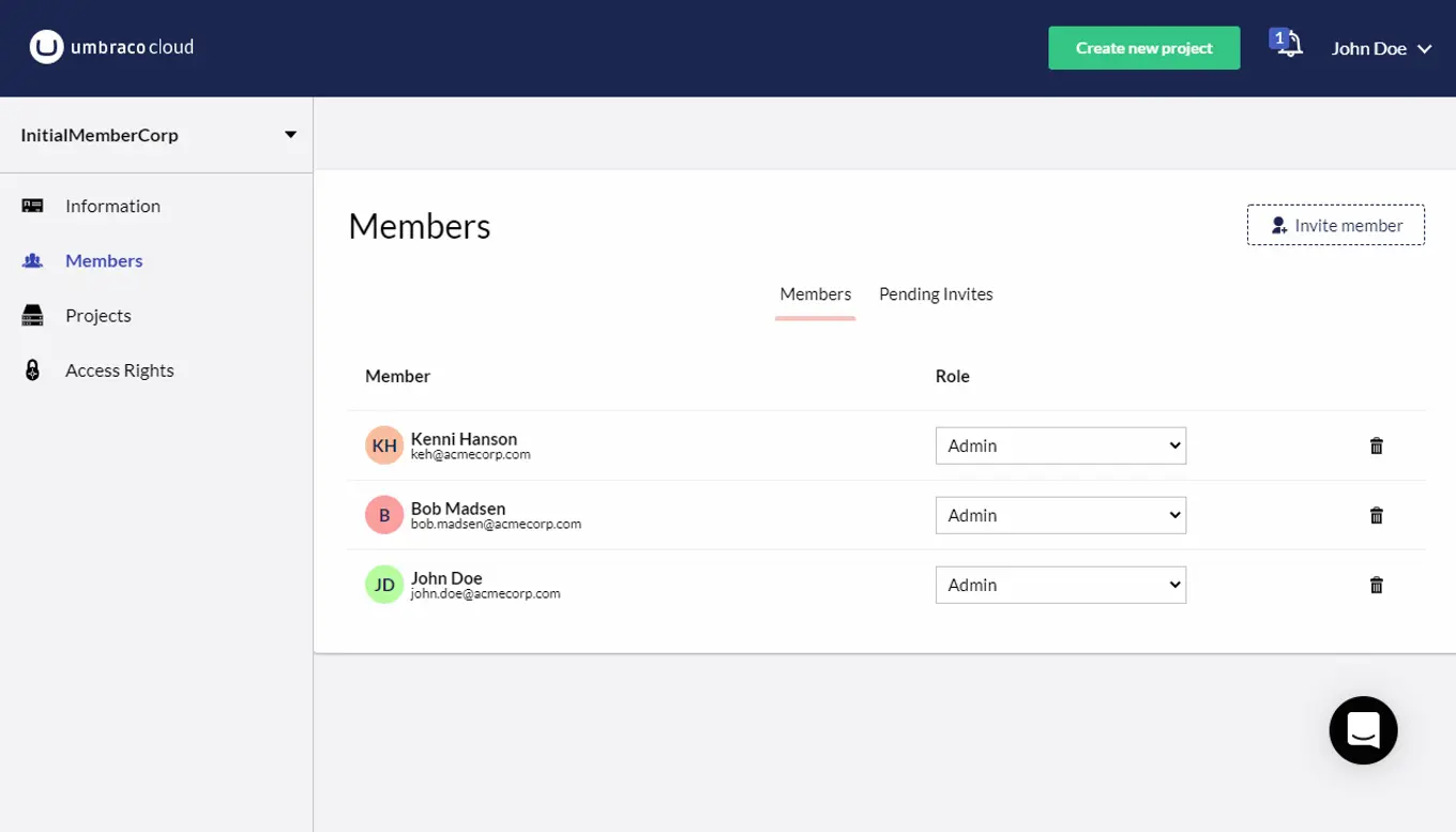 Screenshot of assign access to members